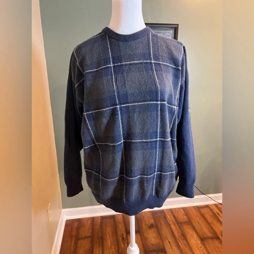 Peter Scott Men's Plaid Crewneck Wool Blend Ballybunion Golf Club M
